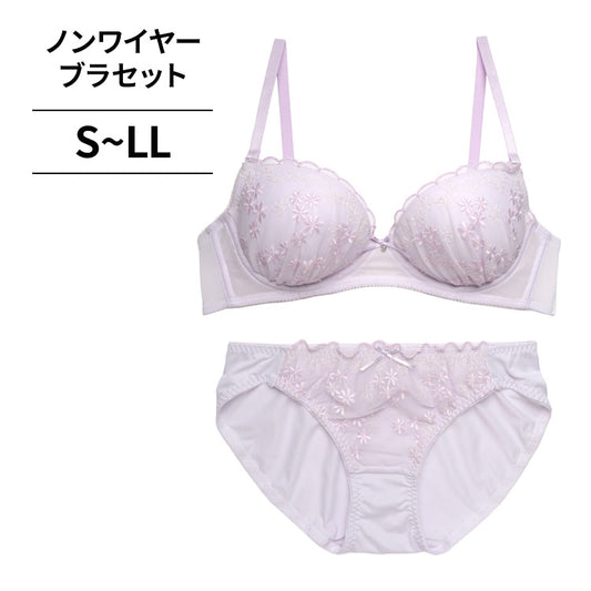 【3/10より順次発送】ノンワイヤーブラ＆ショーツセット 小花柄刺繍 【S/M/L/LLサイズ】 ba1045b