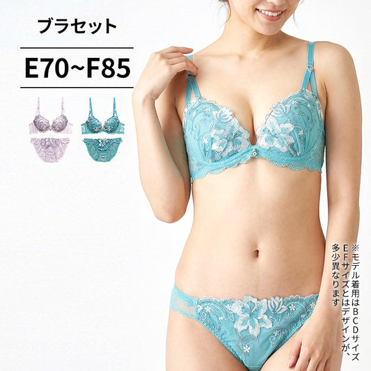 脇高ブラ＆ショーツセット 花柄刺繍【EFサイズ】ba1059