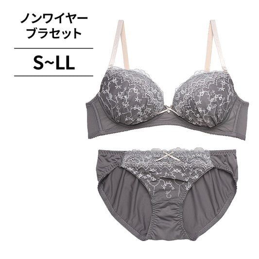 [4/16より順次発送]ノンワイヤーブラ＆ショーツセット 花柄刺繍 【S/M/L/LLサイズ】 ba1060a