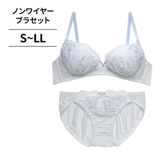 [4/16より順次発送]ノンワイヤーブラ＆ショーツセット 花柄刺繍 【S/M/L/LLサイズ】 ba1060b