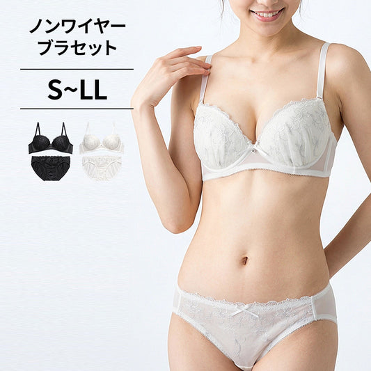 [4/16より順次発送]ノンワイヤーブラ＆ショーツセット 花柄刺繍 【S/M/L/LLサイズ】 ba1061