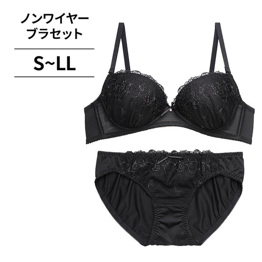 [4/16より順次発送]ノンワイヤーブラ＆ショーツセット 花柄刺繍 【S/M/L/LLサイズ】 ba1061a