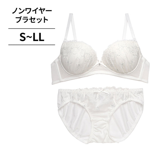 [4/16より順次発送]ノンワイヤーブラ＆ショーツセット 花柄刺繍 【S/M/L/LLサイズ】 ba1061b