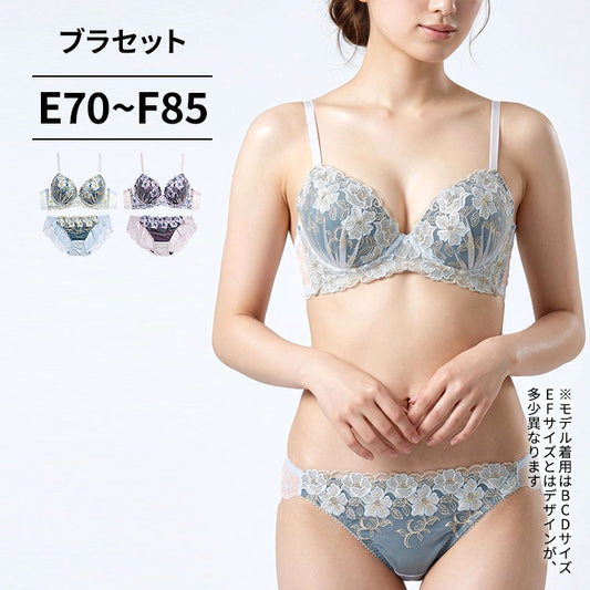 脇高ブラ＆ショーツセット 花柄刺繍【EFサイズ】ba1066