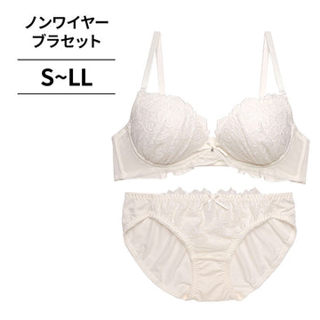 ノンワイヤーブラ＆ショーツセット 花柄刺繍 【S/M/L/LLサイズ】 ba1083b