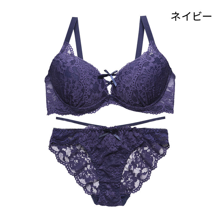 PG-Bra ブラジャー ネイビー・ピンク Lサイズ 脇高設計】総レースモールドブラ＆ショーツセット | 美しいシルエット
